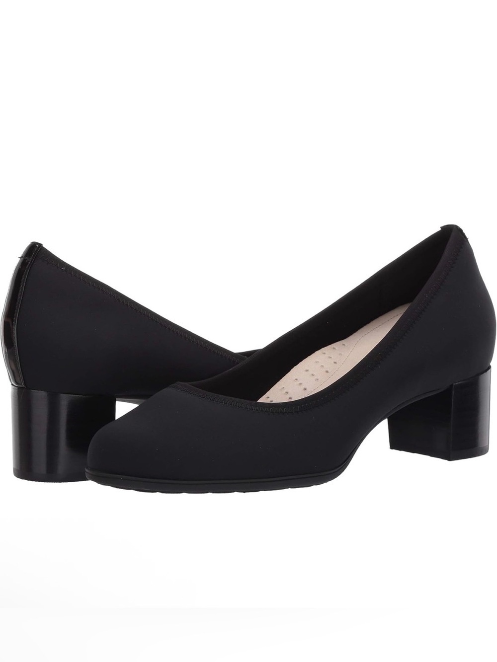 Aravon Women’s Career Dress Pump Black Lycra w/patent stripe on heels sz 7